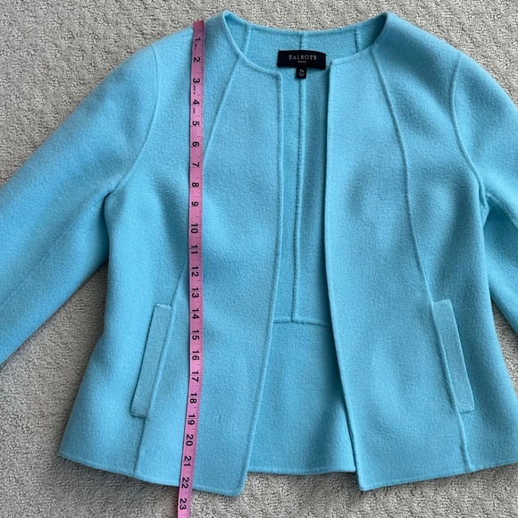 Talbots Collarless Open Front Wool Jacket Light Blue Petite Med Classic/Winter - Picture 9 of 13